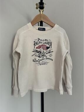 Vintage 90s/Y2K Polo Ralph Lauren Cream Waffle Knit Long Sleeve Shirt, Americana